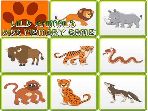 Kids Memory - Wild Animals - browser game screenshot