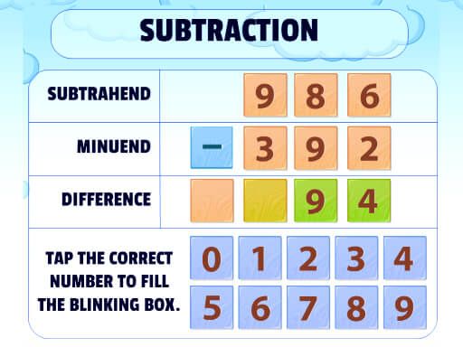 Subtraction Practice - browser game screenshot
