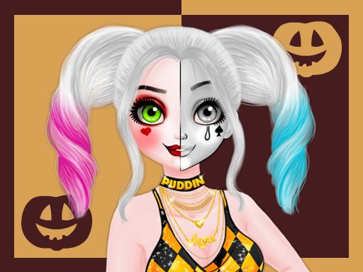Princess Halloween Makeup HalfFaces Tutorial - browser game screenshot