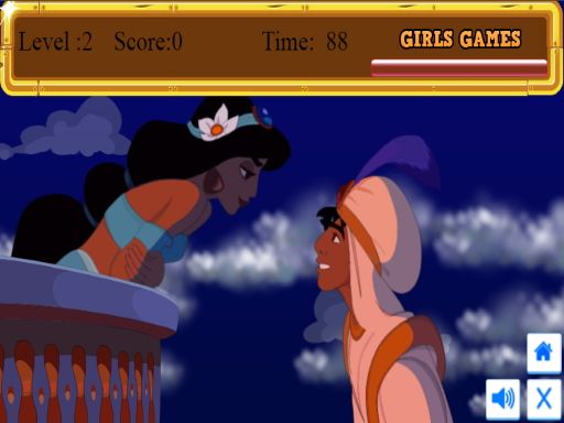 Alladin love kiss - browser game screenshot