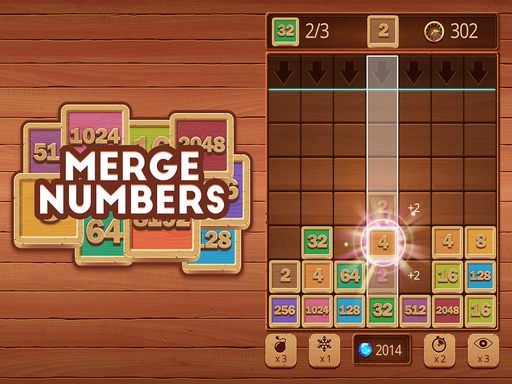 Merge Numbers : Wooden edition - browser game screenshot